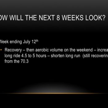 Slide outlining fitness goals for the next 8 weeks ending July 12.