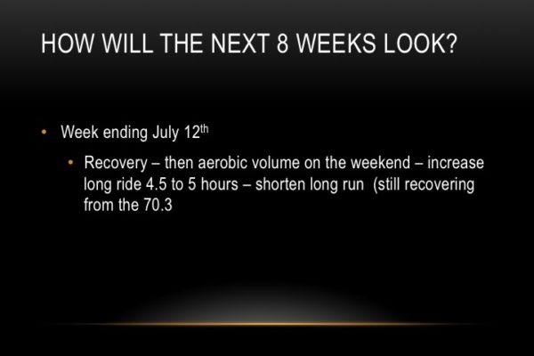 Slide outlining fitness goals for the next 8 weeks ending July 12.