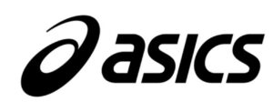 Asics logo in black and white.